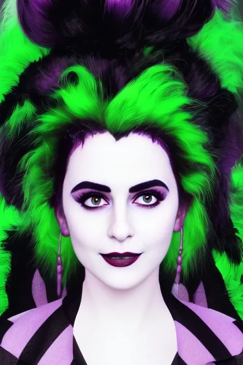 1girl, portrait, Lydia  Deetz, Elizabeth Teeter in Beetlejuice,wild neon green hair , trending on artstation,  rim lighting, octane rende,r frost engine 3 ,deetz1