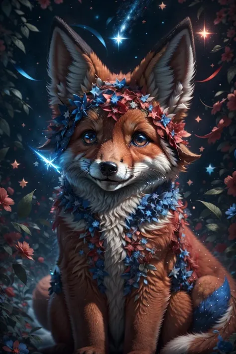 <lora:twinshootingstars-style-darquelilly-v1:1> twinshootingstars, red, blue, shooting stars,fox ears, close up, + +,  smile,
