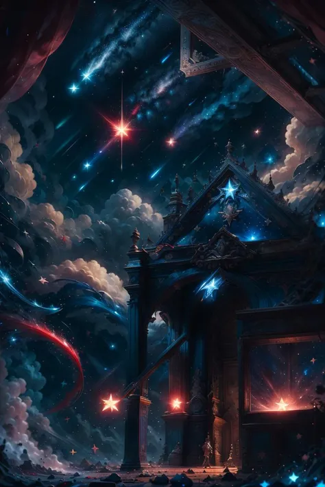 <lora:twinshootingstars-style-darquelilly-v1:1> twinshootingstars, red blue shooting stars