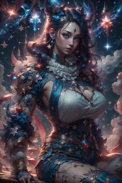 (ultra realistic,32k, masterpiece:1.2),(high detailed skin:1.1),( high quality:1.1),
1girl, multiHair, [ <lora:edgThunderCloud:0.8>edgTCloud, a woman wearing a dress made of thunder clouds ,wearing edgTCloud:<lora:ral-colorswirl:0.5>ral-colorswirl, swirl clothing, swirl background,:20],(looking at viewer, standing, from above:1.1),, (huge breast,large breast,:1.1),<lora:add_detail:0.97>,
(neon pastel light:1.1),  (heaven clouds background:1.2)