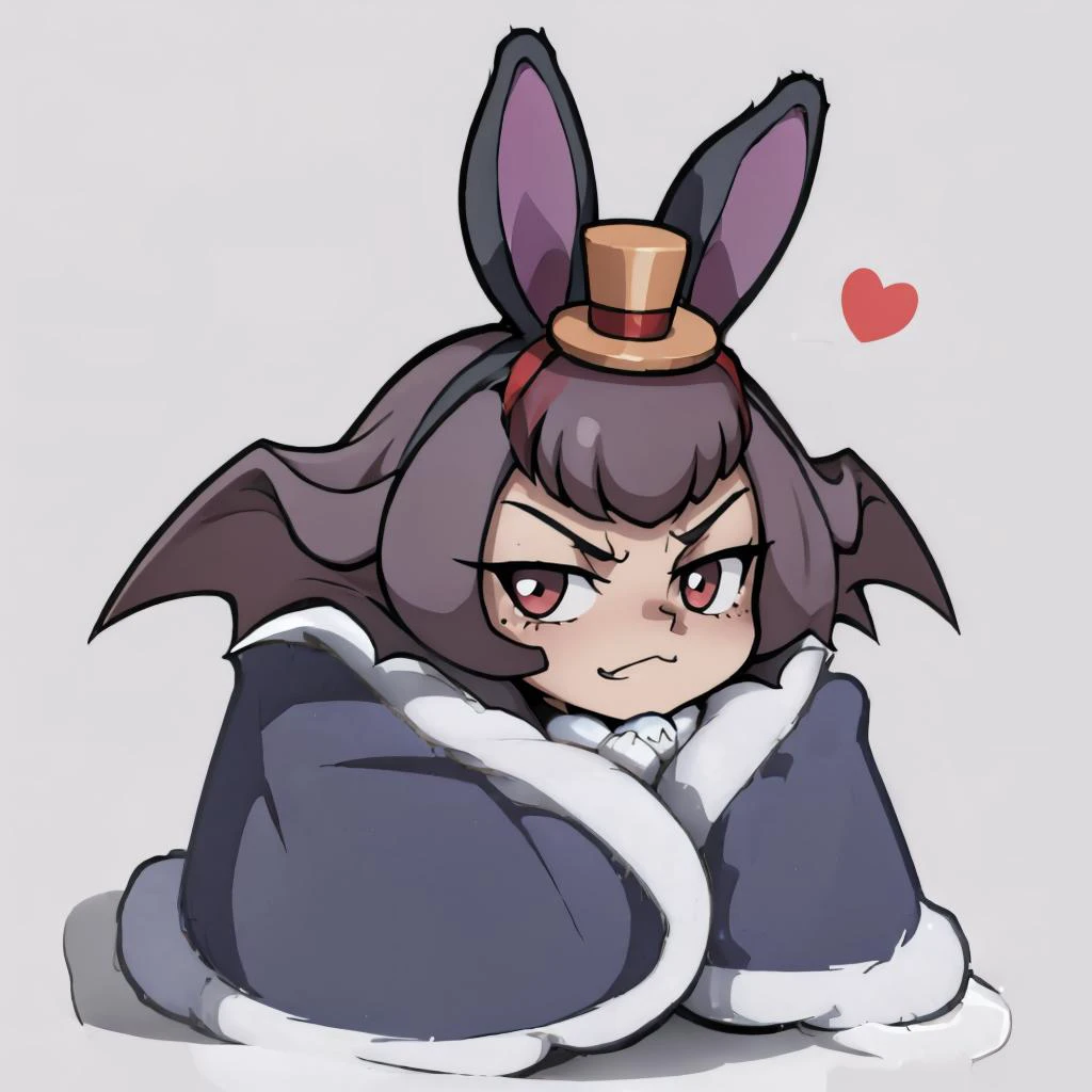 masterpiece, best quality, aabetty, rabbit ears, top hat, smug <lora:aa_defamme-10:0.9> <lora:cozyblanket-nvwls-v1:1> cozyblanket, chibi, simple background