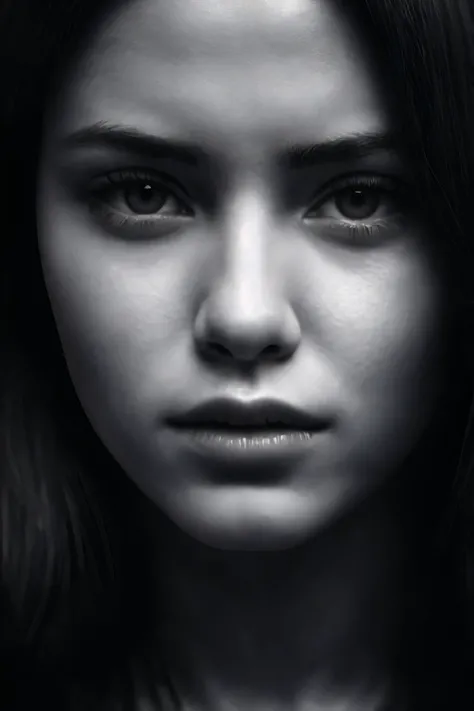 sepia monochrome photo, attractive female face, (very extreme closeup:1.25), natural skin texture