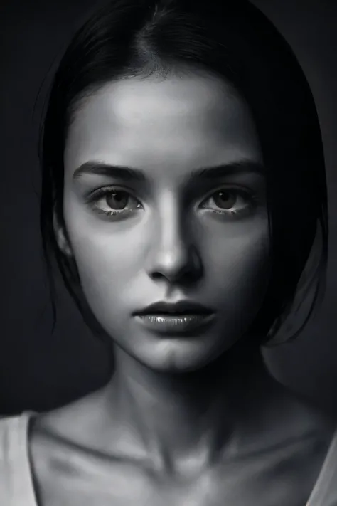 sepia monochrome photo, attractive female face, (very extreme closeup:1.25), natural skin texture