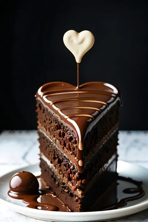 food photography, heart shaped chocolate cake, photo realistic, 8k, epic composition, ultra wide angle shot, 3D, beautiful lighting, sharp, details, hyper-detailed, HD, HDR, 4K, 8K
