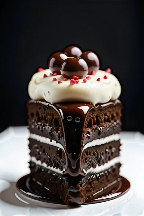 food photography, heart shaped chocolate cake, beautiful detailed realistic cinematic character design, hi-fructose art magazine, by anton fadeev and paul lehr and david heskin and josan gonzalez, 8 k