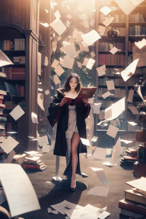 1girl, close-up, from below, in a magical ancient library, magical books floating, magical books flying around, wearing mage robe, book stacks around,
<lora:libbg_v16:0.4> lib_bg, <lora:Concept - Paper Explosion:0.8> a lot of books flying in the air, a lot of paper floating in the air