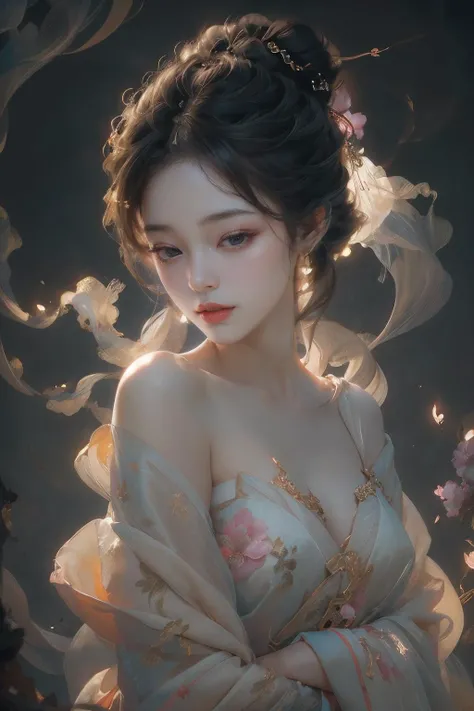 (bare shoulders:0.85), ((nude:1)),(boobs naked:0.55), ((tullece:1.4)), (Glowing ambiance, enchanting radiance, luminous lighting, ethereal atmosphere, mesmerizing glow, evocative hues, captivating coloration, dramatic lighting, enchanting aura),1girl, masterpiece,best quality, 1girl,(in smoke:1.1),(dynamic smokeanywhere:1.4),<lora:smokeanywhere:0.55>,(upper body:1.2),((nipples:0.55)),(1 Chinese patterns in the middle of the girl's forehead),girl with a weak temperament,
epic cinematic, soft nature lights, rim light, absurd, amazing, funny, itricate, hyper detailed, ultra realistic, soft colors,
<lora:oc_v10:0.5:PALETTE> <lora:lowra_v10:0.4> white flower<lora:anxiang:0.65>,<lora:zhongfenghua:0.55:PALETTE>,pink flowers, <lora:Maper:1:PALETTE>