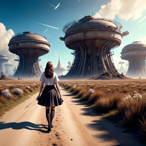 Masterpiece, beautiful 20yo student girl walking in retrofuturistic paradise ciyty , crowd of people, short brown hair, blue eyes, black skirt school uniform, white shirt, red scout tie, (white shining background:1), highly detailed,sovietpunkai<lora:SovietPunkAIv2:0.3>,
abstract dream, space, intricate, grand scale, alone, cinematic film still, insane detail, sharp focus, depth of field, realistic lighting, (realistic perspective), complex, (multiple subjects), 4k HDR,<lora:add_detail:0.5>,<lora:more_details:0.25>,<lora:FantasyWorldV1:0.25>,