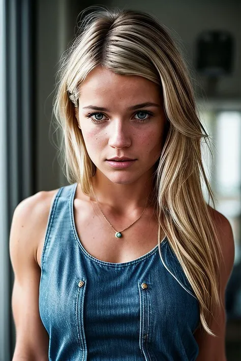 beautiful woman (EPD4fn3Sch1pp3rs:.99), blonde hair, Short feathered hairstyle , ((portrait)), (closeup:1.2), ((from the waist up)), (((  hospital :1.2 ))), natural skin texture,  ((  Cuffed denim shorts and a tank top :1.2)), 24mm, 4k textures, soft cinematic light, adobe lightroom, photolab, hdr, intricate, elegant, highly detailed, sharp focus, ((((cinematic look)))), soothing tones, insane details, intricate details, hyperdetailed, low contrast, soft cinematic light, exposure blend, hdr, faded, now, ("I've got a bad feeling about this.":1.1)