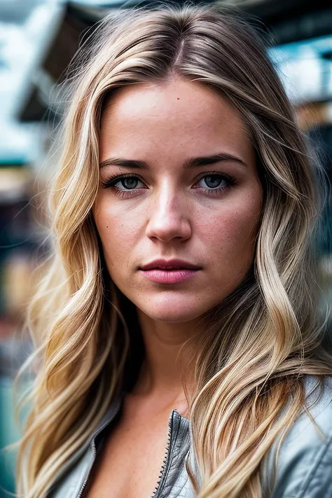 beautiful woman (EPD4fn3Sch1pp3rs:.99), blonde hair, Medium Length Beachy Waves Hairstyle , ((portrait)), (closeup:1.2), ((from the waist up)), (((  market stall, cloudy sky :1.2 ))), natural skin texture,  ((  Zip-up jumpsuit :1.2)), 24mm, 4k textures, soft cinematic light, adobe lightroom, photolab, hdr, intricate, elegant, highly detailed, sharp focus, ((((cinematic look)))), soothing tones, insane details, intricate details, hyperdetailed, low contrast, soft cinematic light, exposure blend, hdr, faded, now, ("I've got a bad feeling about this.":1.1)
