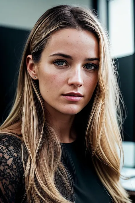 beautiful woman (EPD4fn3Sch1pp3rs:.99), perfect hair, jewelry, ((portrait)), (closeup:1.2), ((from the waist up)), ((( A modern, minimalist graphic design studio, featuring sleek computers and a clean, creative design :1.2 ))), natural skin texture, (( Long-sleeve blouse and trousers :1.2)), 24mm, 4k textures, soft cinematic light, adobe lightroom, photolab, hdr, intricate, elegant, highly detailed, sharp focus, ((((cinematic look)))), soothing tones, insane details, intricate details, hyperdetailed, low contrast, soft cinematic light, exposure blend, hdr, faded, now, ("I've got a bad feeling about this.":1.1)