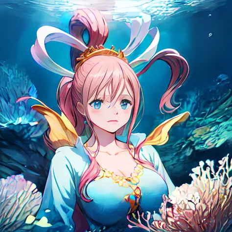 Shirahoshi, mermaid, scales of fish, <lora:Shirahoshi_V1-000003:1>, (underwater:1.2),detailed face,, (masterpiece:1.2), highres, best quality, 8k,