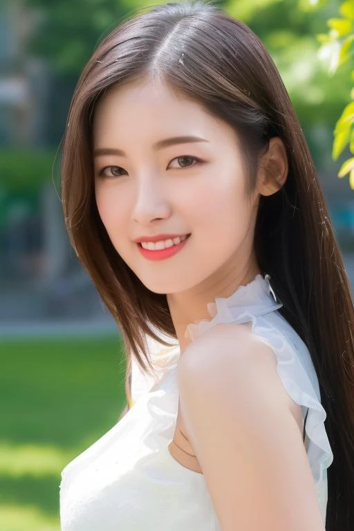 black hair,(looking at viewer:1.2),<lora:omgArinV1:1>,Arin,(close-up photo:1.2),(pov:1.1),korean, woman,complex 3d render ultra detailed,(smile:1.3), portrait of beautiful woman, moody portrait, striking features, beauty, intricate details, dramatic composition, tension, contrast, texture, realism, high-quality rendering, stunning art, high quality, film grain, Fujifilm XT3,swirly bokeh,(realistic, photo-realistic:1.4),RAW photo,physically-based rendering,(8k, best quality, masterpiece:1.2),(full body shot:1.1),octane render,extremely detailed CG, unity 8k wallpaper,skyline, outdoor,(rim light,studio soft light,sunlight:1.2),standing,(a girl is wearing sleeveless:1.5),hyper realistic detail shiny skin,ultra detailed,(ultra realistic:1.2),(intricate:1.2),(photorealistic:1.2),1girl,(skinny:1.3),detailed background,(large :1.1)