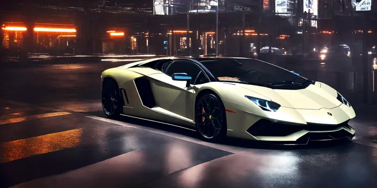 Lamborghini poison,masterpiece,Lamborghini car logos,masterpiece, highly detailed photorealistic 8k raw photo,Rainy night, night,bright tones,real light and shadow,best cinematic quality, volumetric lighting and shadows, the front of the car has a Ferrari logo,1girl,1girl driving car, sprktt,cutting-edge design, showcasing sleek lines, advanced features, innovation, futuristic cityscape, high-tech laboratory, futuristic cityscape background, Full shot, shiny and reflective bodywork ,8k <lora:Lamborghini poison:0.8>