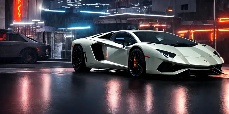 Lamborghini poison,masterpiece,Lamborghini car logos,masterpiece, highly detailed photorealistic 8k raw photo,Rainy night, night,bright tones,real light and shadow,best cinematic quality, volumetric lighting and shadows, the front of the car has a Ferrari logo,1girl,1girl driving car, sprktt,cutting-edge design, showcasing sleek lines, advanced features, innovation, futuristic cityscape, high-tech laboratory, futuristic cityscape background, Full shot, shiny and reflective bodywork ,8k <lora:Lamborghini poison:0.8>