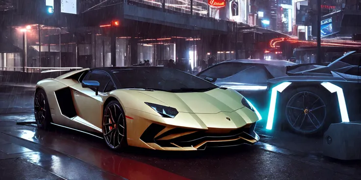 Lamborghini poison,masterpiece,Lamborghini car logos,masterpiece, highly detailed photorealistic 8k raw photo,Rainy night, night,bright tones,real light and shadow,best cinematic quality, volumetric lighting and shadows, the front of the car has a Ferrari logo,1girl,1girl driving car, sprktt,cutting-edge design, showcasing sleek lines, advanced features, innovation, futuristic cityscape, high-tech laboratory, futuristic cityscape background, Full shot, shiny and reflective bodywork ,8k <lora:Lamborghini poison:0.8>