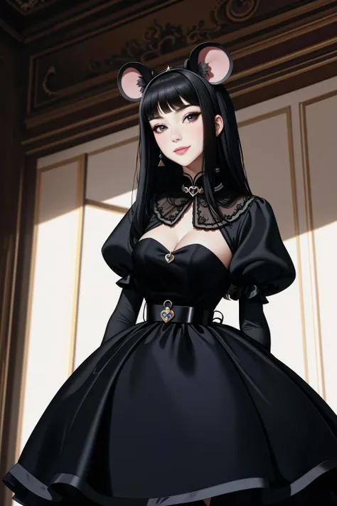 4K, Masterpiece, highres, absurdres, smiling,beautiful dark haired mod_woman, face focus , Haute_Couture,wearing a Haute_Couture designer dress, portrait, perfect mod_body, <lora:mod:0.35>, <lora:Haute_Couture1.11:0.8>
mousegirl, mouse ears , wearing mousegirl outfit
 <lora:Mousegirls_MINI:1>