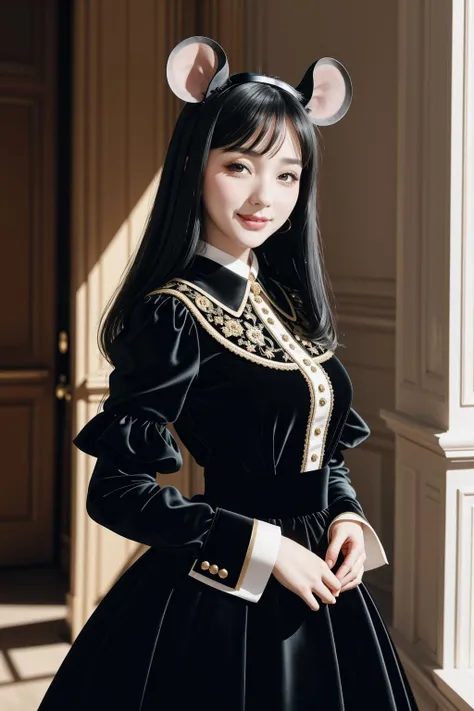 4K, Masterpiece, highres, absurdres, smiling,beautiful dark haired mod_woman, face focus , Haute_Couture,wearing a Haute_Couture designer dress, portrait, perfect mod_body, <lora:mod:0.35>, <lora:Haute_Couture1.11:0.8>
mousegirl, mouse ears , wearing mousegirl outfit
<lora:Mousegirls_MINI:1>