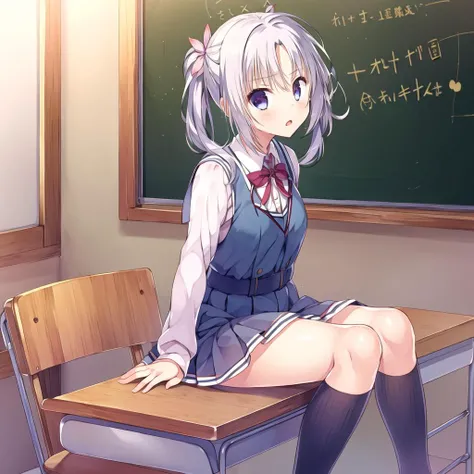 masterpiece, best quality, 1 girl, nanami, school uniforms, classroom, sitting,  <lora:vitb:0.5>, <lora:fn:0.8>, long hair