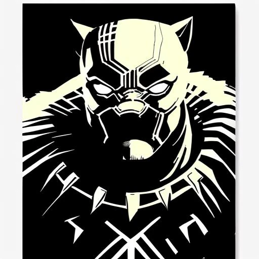 Full-face Portrait of Black Panther, purple and black color scheme, sinCity_iamYork
