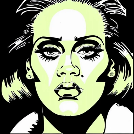 Full-face Portrait of Adele, green and black color scheme, sinCity_iamYork