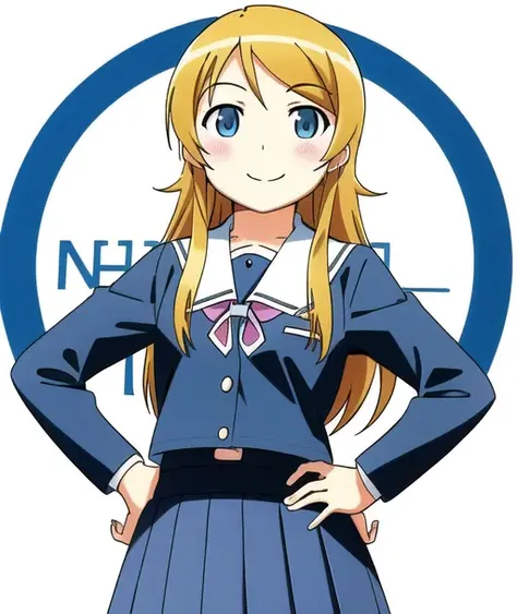 <lora:kirino:0.5>,kirino kousaka,(blonde hair),very detailed ,highres,(masterpiece_1.0),(best quality_1.0),(cowboy shot),perspective from front,(upper body),school uniform,smiling, ((white background))