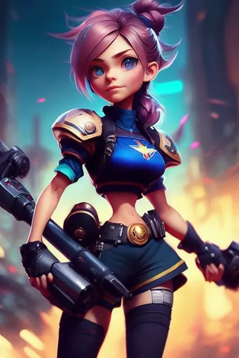 High detail color cartoon photograph of tristana from league of legends with a large gun, star guardian outfit, on the subway, messy hair, soft natural lighting, 8k photograph, shot on gopro, instagram selfie, smooth skin, sexy pose, tummy focus, film grain, pixar, crop top, navel, t shirt, cool jacket, sailor suit, sneakers, (thick thighs), gigantic ass, pretty face, blue eyes, ponytail, smooth tummy, art by wlop, art by final fantasy, art by kim possible, <lora:microwaist:1>, (hyperass:0.7), samdoesarts style