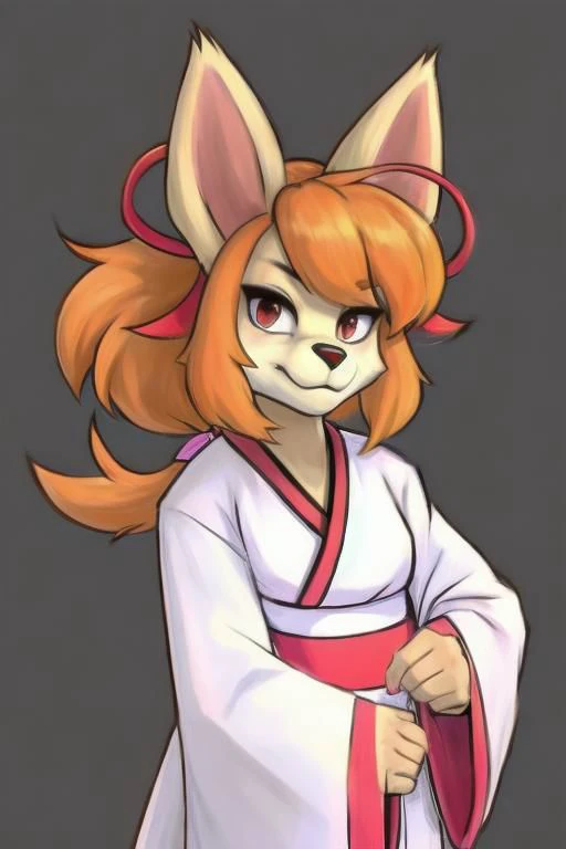 ketsukaneceroba, hair ribbon, hair bell, furry, kimono