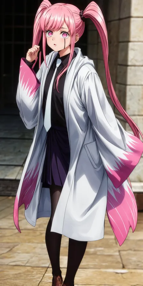 (masterpiece), best quality, (((ultra detailed, 8k quality))), expressive eyes, perfect face, perfect anatomy, perfect body, scene, <lora:scene_:0.7>, <lora:more_details:0.7>, <lora:beautiful_detailed_eyes:0.5>, <lora:GoodHands-vanilla:1>, <lora:give_it_a_name:0.7>,
<lora:love_cute-10:0.8>,1girl, solo, pink hair, twintails, long hair, pink eyes, skirt,black pantyhose,White necktie, sleeves past fingers, loafers, robe, sleeves past wrists,