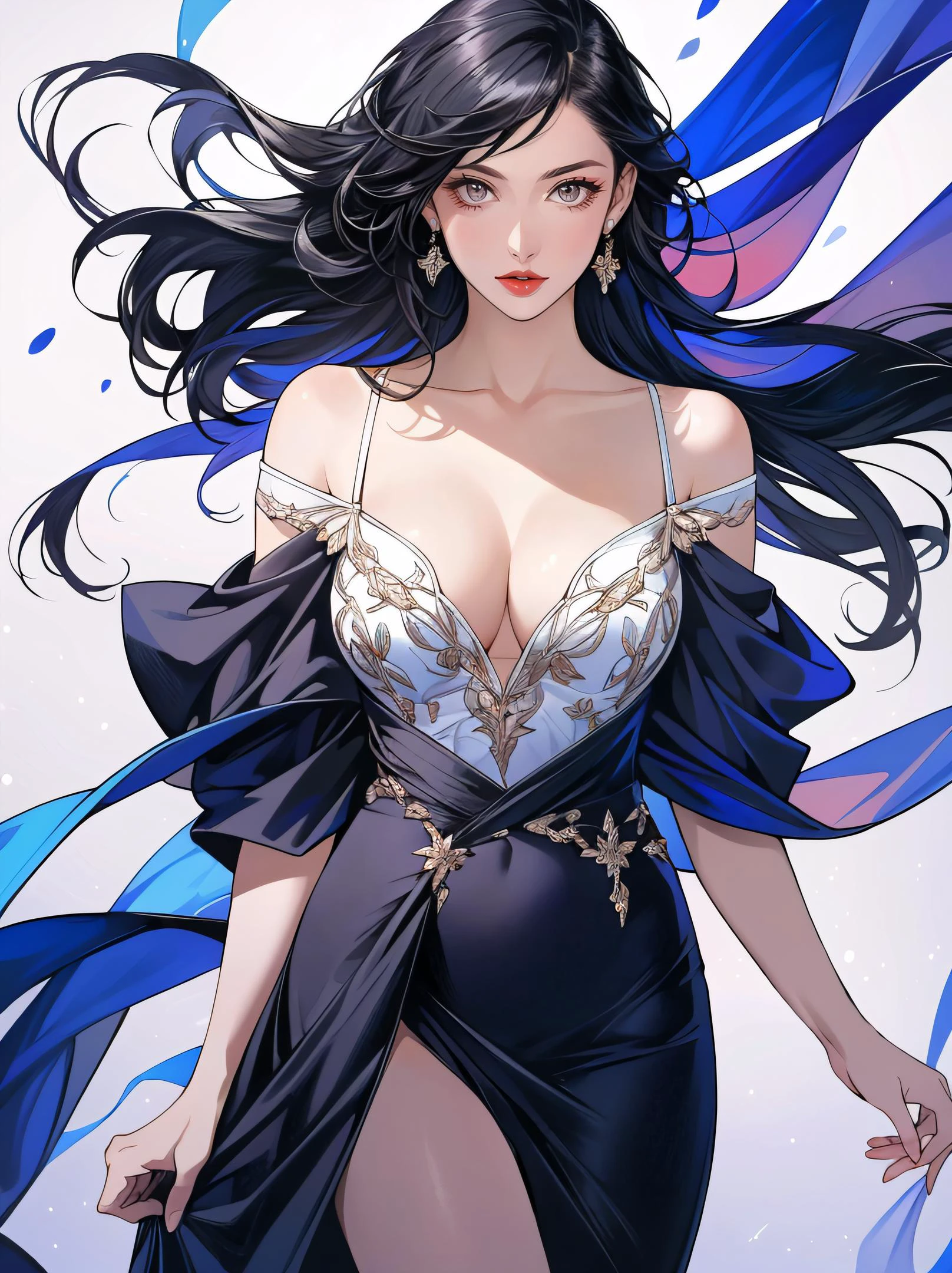 1girl, solo,(close-up),perfect breasts,open_clothes,thigh gap,off-shoulder,
black_hair,dress, long_hair, best illumination, detailed cloth texture,
(deep abstract background),
(masterpiece,best quality,ultra high res,photorealistic:1.4),
<lora:GoodHands-vanilla:1.5>