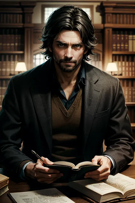 ((masterpiece, best quality))
<lora:add_detail:0.8>
<lora:AWAlan:0.8>
AWAlan, 1boy, solo, facial hair, black hair, In a cozy, well-lit library, reading a book while dressed in classic, refined attire
