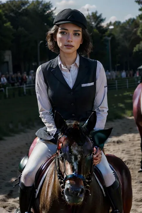 photo of a woman, (wearing equitation_outfit, wearing cap:1.3), white equitation_outfit,
good hand,4k, high-res, masterpiece, best quality, head:1.3,((Hasselblad photography)), finely detailed skin, sharp focus, (cinematic lighting), night, soft lighting, dynamic angle, [:(detailed face:1.2):0.2], medium breasts,(((in front of a crowd))), outside, <lora:equitation_outfit-10:0.5> ((riding a horse))
<lora:Shubble:1>