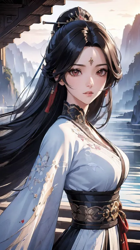 (High Quality:1.4), (Best Quality:1.4), (masterpiece:1.4), official art, official wallpaper, 4k textures, 
Woman, black hair, swordism, chinese clothes, long hair,
(detailed:1.05), (extremely detailed:1.06), sharp focus, (intricate:1.03), (extremely intricate:1.04), low contrast, soft cinematic light, soothing tones, HDR, (Epic scenery:1.05), (beautiful scenery:1.05), (detailed scenery:1.05), (intricate scenery:1.05), (wonderful scenery:1.05) <lora:Swordism_Girl_v2.0:0.7>