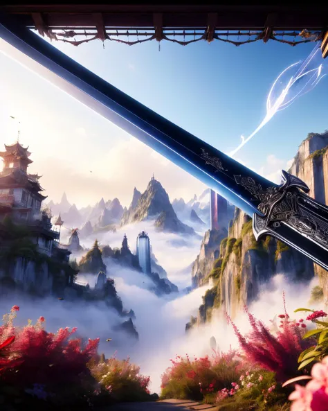 (High Quality:1.4), (Best Quality:1.4), (masterpiece:1.4), official art, official wallpaper, 4k textures,
swordism, (spell, enormous sword stuck in background, diagonal:1.5), sky, cloud, flower, petals falling, mountain, 
(detailed:1.05), (extremely detailed:1.06), sharp focus, (intricate:1.03), (extremely intricate:1.04), low contrast, soft cinematic light, soothing tones, HDR, (Epic scenery:1.05), (beautiful scenery:1.05), (detailed scenery:1.05), (intricate scenery:1.05), (wonderful scenery:1.05), <lora:Swordism_Girl_v2.0:0.9> <lora:GoodHands-vanilla:1>