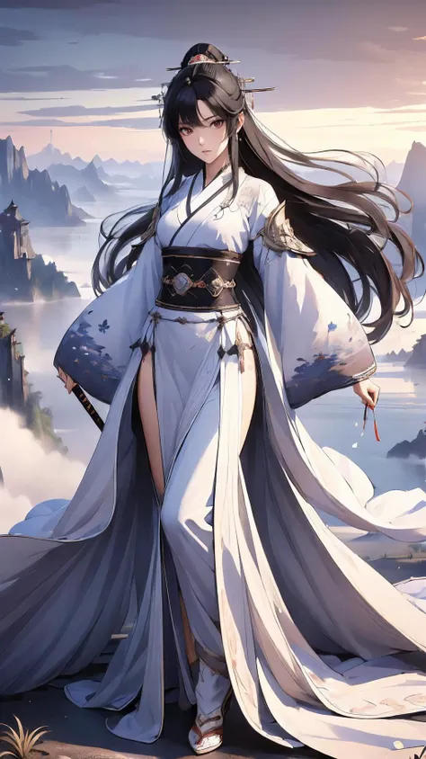 (High Quality:1.4), (Best Quality:1.4), (masterpiece:1.4), official art, official wallpaper, 4k textures, 
Woman, black hair, swordism, chinese clothes, long hair, full body,
(detailed:1.05), (extremely detailed:1.06), sharp focus, (intricate:1.03), (extremely intricate:1.04), low contrast, soft cinematic light, soothing tones, HDR, (Epic scenery:1.05), (beautiful scenery:1.05), (detailed scenery:1.05), (intricate scenery:1.05), (wonderful scenery:1.05) <lora:Swordism_Girl_v2.0:0.7>