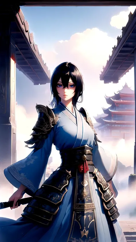(High Quality:1.4), (Best Quality:1.4), (masterpiece:1.4), official art, official wallpaper, 4k textures, fantasy style,
young woman, kuchiki rukia, blue eyes, black hair, hair between eyes, swordism, chinese clothes, cowboy shot, armor,
chinese scenery,
(detailed:1.05), (extremely detailed:1.06), sharp focus, (intricate:1.03), (extremely intricate:1.04), low contrast, soft cinematic light, (vibrant colors:1.3), HDR, (Epic scenery:1.05), (beautiful scenery:1.05), (detailed scenery:1.05), (intricate scenery:1.05), (wonderful scenery:1.05) <lora:Swordism_Girl_v2.0:0.9>, <lora:HerrscherAGGA2023_Rukia_V1:0.6>