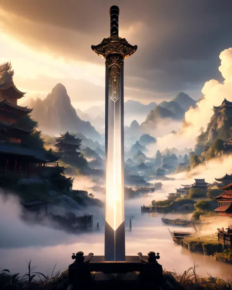 (High Quality:1.4), (Best Quality:1.4), (masterpiece:1.4), official art, official wallpaper, 4k textures,
(swordism, glowing, a giant sword floating in background:1.5), cloud, sky, east asian architecture, wind, falling petals, mountain
(detailed:1.05), (extremely detailed:1.06), sharp focus, (intricate:1.03), (extremely intricate:1.04), low contrast, soft cinematic light, soothing tones, HDR, (Epic scenery:1.05), (beautiful scenery:1.05), (detailed scenery:1.05), (intricate scenery:1.05), (wonderful scenery:1.05), <lora:Swordism_Girl_v2.0:0.9>