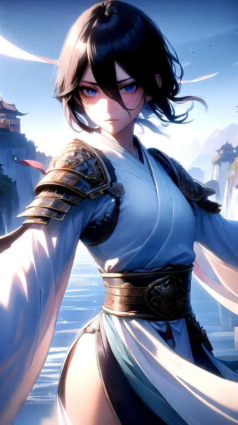 (High Quality:1.4), (Best Quality:1.4), (masterpiece:1.4), official art, official wallpaper, 4k textures, fantasy style,
kuchiki rukia, blue eyes, black hair, hair between eyes, swordism, chinese clothes, cowboy shot, armor,
chinese scenery,
(detailed:1.05), (extremely detailed:1.06), sharp focus, (intricate:1.03), (extremely intricate:1.04), low contrast, soft cinematic light, soothing tones, HDR, (Epic scenery:1.05), (beautiful scenery:1.05), (detailed scenery:1.05), (intricate scenery:1.05), (wonderful scenery:1.05) <lora:Swordism_Girl_v2.0:0.9>, <lora:HerrscherAGGA2023_Rukia_V1:0.5>