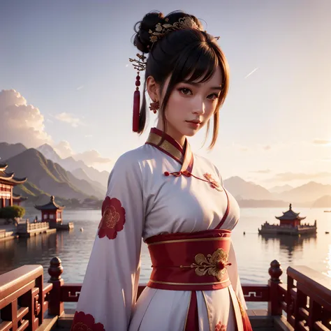 1girl, full body, double bun, hair ornament, expressionless, looking at viewer, chinese dress, (masterpiece, top quality, best quality, deep focus, official art, beautiful and aesthetic:1.2), extreme detailed, soft nature lights, ultra realistic, 8k resolution, realistic,  <lora:Swordism_Girl:0.6>