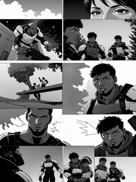 (Realistic:1.5) (masterpiece) dark-skinned male, headphones, no humans, saliva, single mechanical arm, office, cardboard box, hoodie, shoulder armor, 6+boys, tree, motor vehicle, assault rifle, bookshelf, ocean, bowl, rifle, table, 2girls, watercraft, shoulder armor, jewelry, boots, cyborg, cloud, apron, monochrome, night, beret, driving, <lora:EdobComic01_v1.0:0.8>