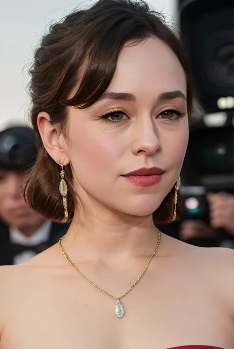 best quality raw photo of (S4r4hG0ldb3rg01:0.99), a woman as a movie star, modelshoot style, (extremely detailed CG unity 8k wallpaper), photo of the most beautiful artwork in the world, professional majestic oil painting by Ed Blinkey, Atey Ghailan, Studio Ghibli, by Jeremy Mann, Greg Manchess, Antonio Moro, trending on ArtStation, trending on CGSociety, Intricate, High Detail, Sharp focus, dramatic, photorealistic painting art by midjourney and greg rutkowski, (sexy bodycon dress:1.1), ((movie premiere)), ((standing on the red carpet)), ((paparazzi in the background)), (looking at the camera:1.2), (detailed pupils:1.3), (earrings:1.2), (closeup:1.2), (necklace), (red lips), smile512