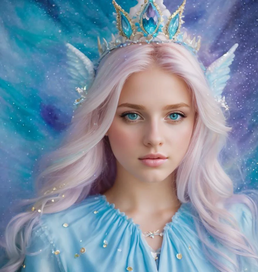 a photography, HD,, photo, woman, beautiful dress ornate, mdjrny-v5, style portrait of a gorgeous blond female in the style of stefan kostic, realistic, half body shot, sharp focus, 8 k high definition, insanely detailed, intricate, elegant, art by stanley lau and artgerm, extreme blur flames background, Princess girl with wing, Blue, Pastel, glitter, dramatic, dreamy, pastel, Watercolor, Whimsical, Delicate, seashell crown, Trending on Artstation, Highly detailed, Intricate, Portrait, digital painting, Fantasy theme, Fantasy robes, Fantasy concept art, Fantasy character art, Smug, age girl, perfect body, full body, dreamy, pastel, Watercolor, Whimsical, Delicate, seashell crown masterpiece, 8k, perfect lighting, , adult, female, cowboy shot, looking at viewer, cinematic lighting, Fawn
