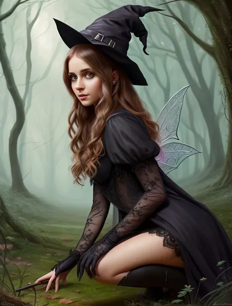 witch, super cute spider with big bright eyes, digital painting, dreamlike, intricate details, sharp focus, trending on artstation, magical fairies in a dreamlike forest,