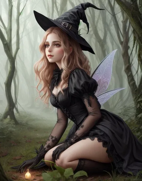 witch, super cute spider with big bright eyes, digital painting, dreamlike, intricate details, sharp focus, trending on artstation, magical fairies in a dreamlike forest,