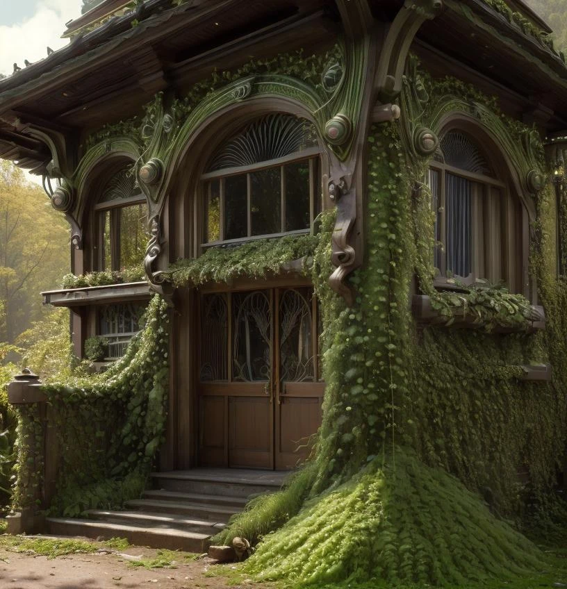 (Cinematic Photo:1.3) of (Ultrarealistic:1.3),(Grim:1.3) Masterpiece, best quality, (very detailed CG unity 8k wallpaper), (best quality), (best illustration), (best shadow), round radish hut covered with moss, octane rendering, ray tracing, very detailed,Highly Detailed,(Art Nouveau:1.3),(Fujifilm Superia:1.3),naturalism,land