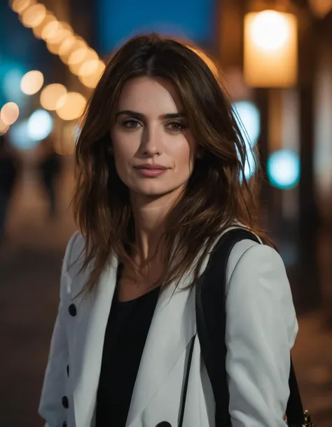 cinematic photo professional fashion close-up portrait photography of a beautiful (((ohwx woman))) in the city at night, Nikon Z9, bokeh <lora:penelope_lora_sdxl_v1-000008:1> . 35mm photograph, film, bokeh, professional, 4k, highly detailed