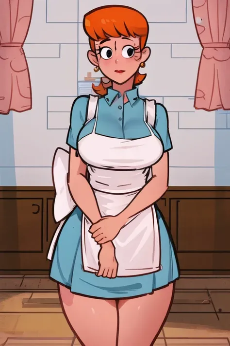 masterpiece, best quality, cowboy shot, 1girl, solo, toned, <lora:mom (dexter's laboratory):0.9>, maid