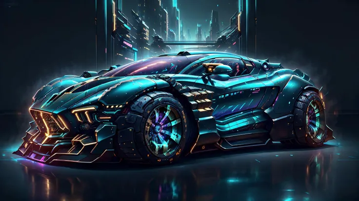 <lora:CyberPunkAI:0.8> <lora:style-BugattiAI:0.4> (CyberPunkAI:1.2), (BugattiAI:0.4), (sleek symmetrical futuristic sports car:1.2) with a futuristic weapon mount, (iridescent blue:1.4) paint, (city background, at night:1.4), highly detailed rims, (glowing rims:1.2), (intricate details, golden ratio, masterpiece:1.2), (photorealistic, insane quality, best quality:1.6), extremely detailed, highest detail, highly detailed, incredibly detailed