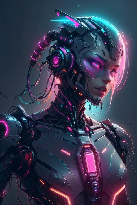 half portrait, Best quality, masterpiece, ultra high res, (photo realistic:1.4), surrealism, dream-like, metallic luster, ((futurism))
1 girl, mechanical prosthesis,mech coverage,fluorescent mech armor,
neon lighting,(vibrant glow:1.2),dynamic colors,striking contrast,futuristic vibe,electric energy,reflective surfaces,
CyberpunkAI, neon, <lora:CyberPunkAI:0.9>, Deep Space Background