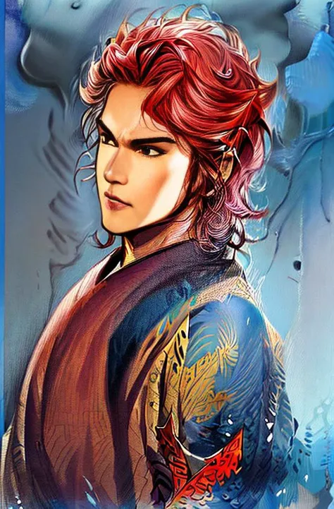 Highly Detailed beautiful and aesthetic,extremely detailed CG unity 8k wallpaper,(((masterpiece))),(((best quality))),((ultra-detailed)), ((illustration)), marongcheng art,
1man,red hair,black robe,